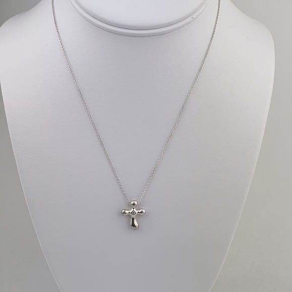 Tiffany & Co. Elsa Peretti Small Diamond Cross Pendant Necklace Silver 925 - Picture 8 of 8